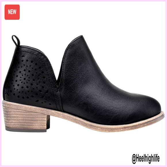 Women's Ankle Boots Low Heel Western Cutout Perforated Booties Casual